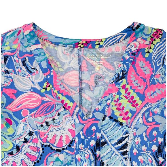 Lilly Pulitzer EUC Amina Fantasy Garden Dress Women M Blue Pink Preppy Tropical - Picture 6 of 7